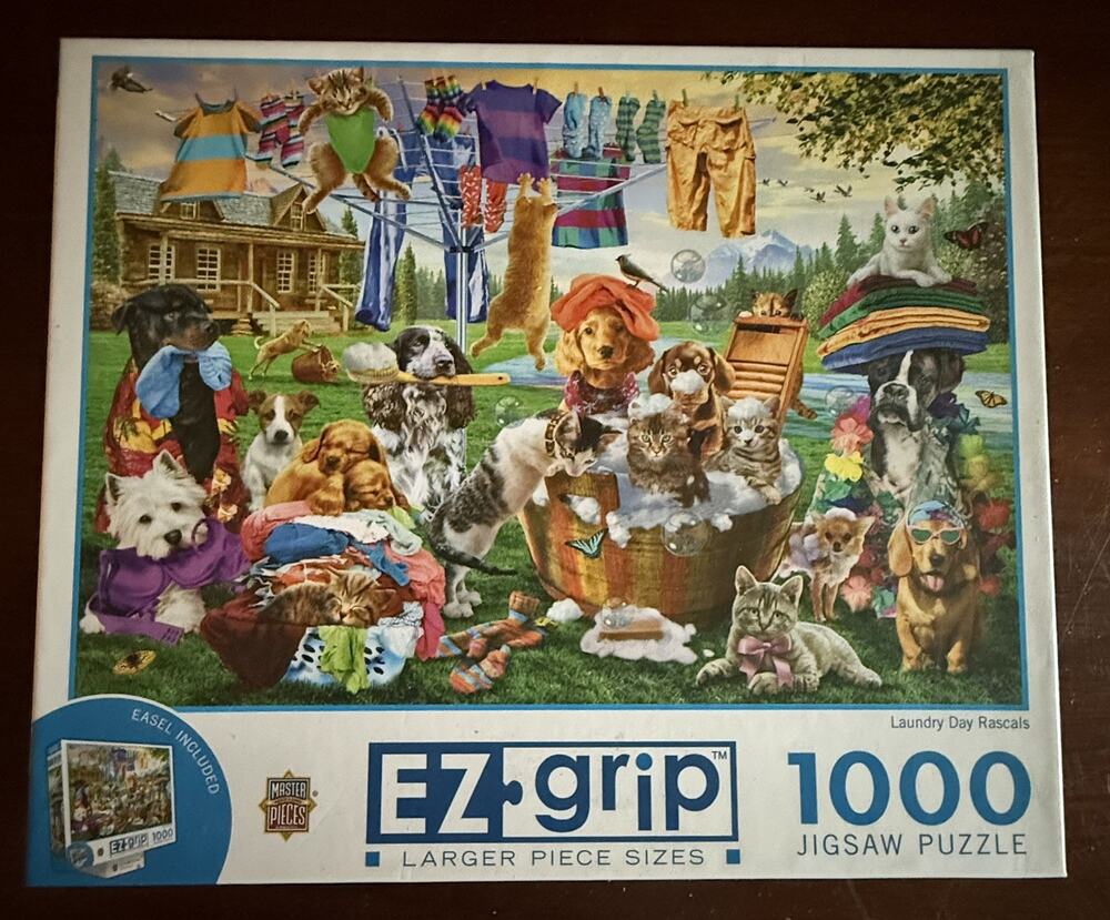 MasterPieces 1000 Piece Jigsaw Puzzle Larger EZGrip Pieces "Laundry Day Rascals"